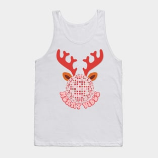 Merry Vibes: Disco Deer Delight in Pink and Red Sparkle Tank Top